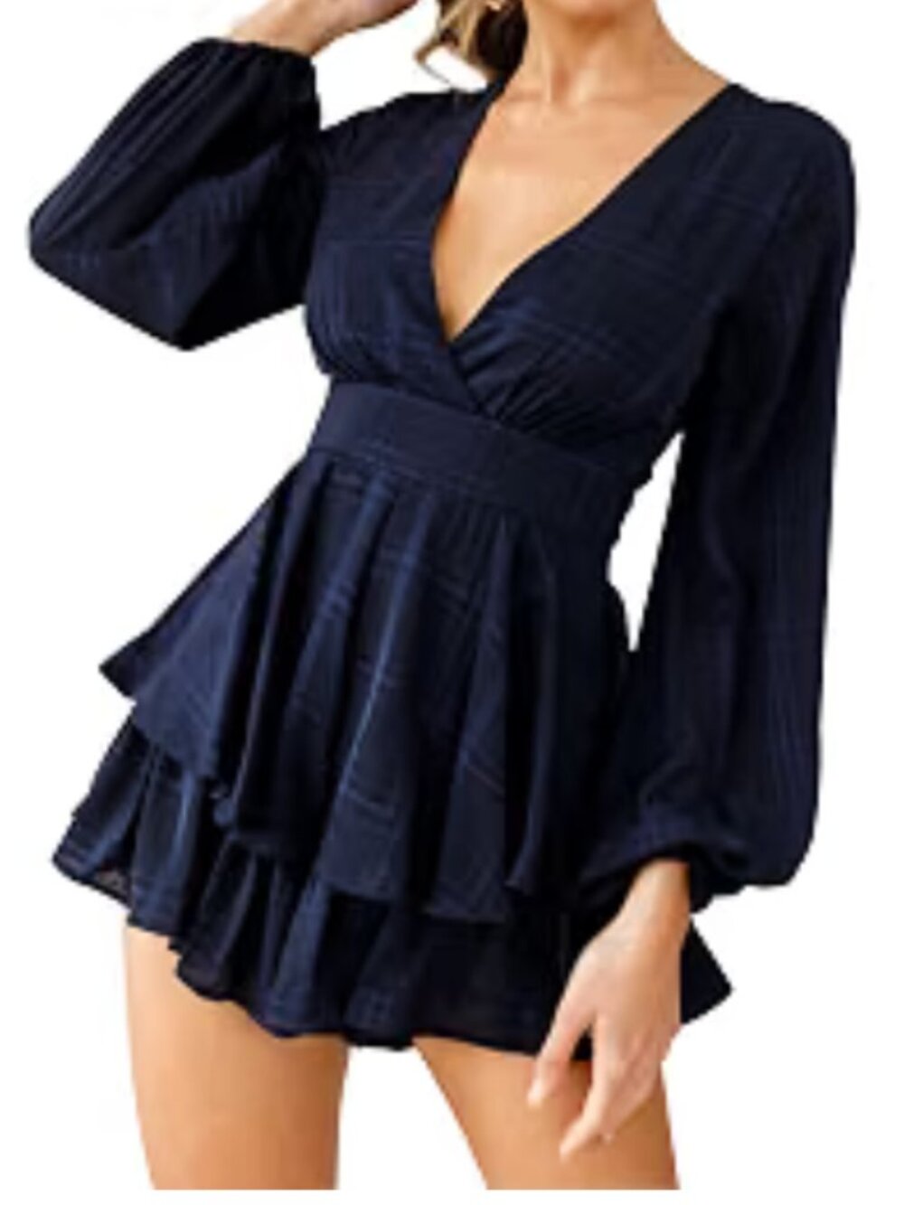 Amazon - Blue Plaid Long Sleeve Romper